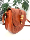 Vintage Boho Hand Tooled Leather Crossbody Bag/ Adjustable Strap