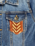 Embellished Denim Jacket, African Textiles, Boho Jean Jacket (M)