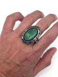 Sz 9 Vintage Navajo Sterling Silver and Green Turquoise Ring. Big and Bold