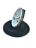 Mexican Vintage Abalone, Sterling Silver Saguaro Cactus Ring