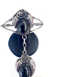 Vintage Navajo Sterling and Onyx Slave Bracelet, Ring Size 6.75  Signed Y