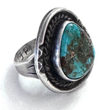 Size 6.75  Vintage Nevada Turquoise Sterling Silver Ring (A052)