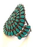 Vintage Native American Sterling Silver & Turquoise Cluster Bracelet Cuff Signed JJP B018