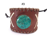 Adjustable Leather Chrysocolla Cuff Bracelet, Unisex