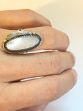 Vintage Navajo Mother of Pearl Sterling Silver Ring, Size 6.5