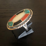 Size 6.5 Vintage Zuni Multi Stone Inlay Sterling Silver Ring #A045