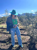 Embellished Denim Jacket, Tribal Boho Jean Jacket, Size Medium