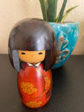 Japanese Kokeshi Wooden Doll, Flower Design Kimono