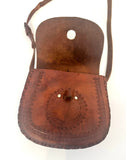 Vintage Boho Hand Tooled Leather Crossbody Bag/ Adjustable Strap