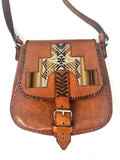 Vintage Leather Crossbody Bag, Southwestern Style, Woven Textile Leather Purse