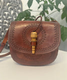 Vintage Boho Hand Tooled Leather Crossbody Bag/ Adjustable Strap