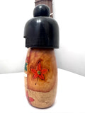 Handmade Japanese Kokeshi Wooden Doll, Burnt Wood Design, 9.5"
