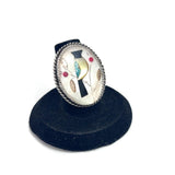 Sz 6  Vintage Zuni Sterling Silver Multi Stone Bird Inlay Ring (R056)