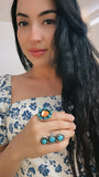 Sz 6, Vintage Navajo Southwestern Sterling Silver & Turquoise 3 Stone Ring (A009)