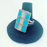 Zuni Multi-Stone Inlay Sterling Silver Ring, Size 9.75