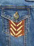 Embellished Denim Jacket, African Textiles, Boho Jean Jacket (M)