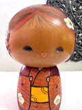 Vintage 7" Kokeshi Wooden Doll, Japanese Folk Art