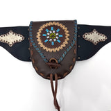 Boho Leather Belt Bag with Beadwork - Hippie Style Waist Bag