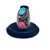 Size 10.25 Old Pawn Navajo 2 Stone Natural Coral & Turquoise Sterling Men's Ring #A007