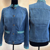 Embellished Denim Jacket, Tribal Boho Jean Jacket, Size Medium