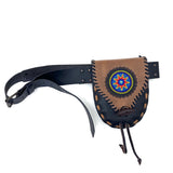 Boho Leather Belt Bag with Beadwork, Hippie Travel Bag