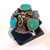 Size 8, Vintage Native American Turquoise & Sterling Silver Dome-Shaped Ring, Signed MR, A096