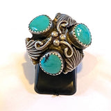 Size 8, Vintage Native American Turquoise & Sterling Silver Dome-Shaped Ring, Signed MR, A096