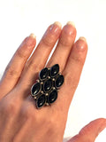 Apache Silversmith Darrel Victor Sterling Silver & Onyx Cluster Ring Size 9