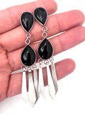 Vintage Nakai Navajo Long Statement Sterling Silver & Onyx Earrings