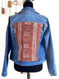 Embellished Denim Jacket, African Textiles, Boho Jean Jacket (M)