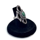 Old Vintage Sand Cast Sterling Silver & Green Turquoise Ring Size 6. (A027)