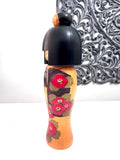 9.25 '' Kazuo Takamizawa Japanese Kokeshi Wooden Doll, Camellia Kimono