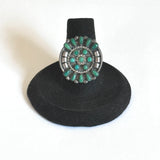 Sz 7 Vintage Native American Sterling Silver & Turquoise Cluster Ring (A010)