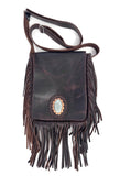 Handmade Fringed Leather Crossbody Bag with Jade