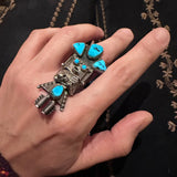 Vintage Navajo Kachina Turquoise Sterling Silver Ring, Size 8.5