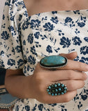 Sz 8.75 Sterling Silver & Nevada Turquoise Ring By Navajo Artist Chimney Butte