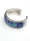 Vintage Native American Navajo Sterling Silver Turquoise Lapis Inlay Cuff Bracelet By Frank Chee
