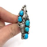 Vintage Native American Sterling Silver & Turquoise Elongated Ring Sz. 7 1/4 (A023)