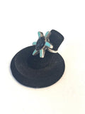 Vintage Sterling Silver, Turquoise, & Onyx Detailed Turtle Ring, Size 4.5