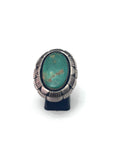 Sz 9 Vintage Navajo Sterling Silver and Green Turquoise Ring. Big and Bold
