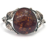 Vintage Sterling Silver Baltic Amber Leaves Design Cuff Bracelet