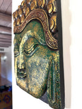 Green Buddha Wood Wall Art, Hand Carved Zen Decor