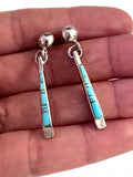 VTG Sterling Silver Turquoise Inlay Dangle Post Earrings (E010)