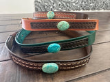 Leather Hat-band with Turquoise Stone, Adjustable, Cowgirl Hat Accessory