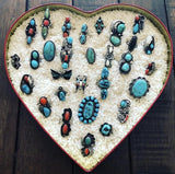 Sz 7 Vintage Native American Sterling Silver & Turquoise Cluster Ring (A010)