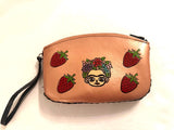 Tooled Leather Beauty Bag, Leather Beauty Pouch, Leather Wristlet