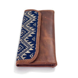 Guatemalan Leather Trifold Wallet, Embroidered Mayan Design Wallet With Check Book Slit