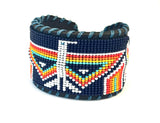 Unisex Leather Beaded Wide Cuff Bracelet / Bead Work Design