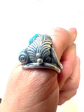 Size 14 Vintage Men's Native American Sterling Silver Turquoise Ring, Signed, Shadowbox Ring