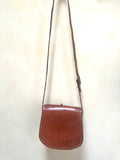 Vintage Boho Hand Tooled Leather Crossbody Bag/ Adjustable Strap